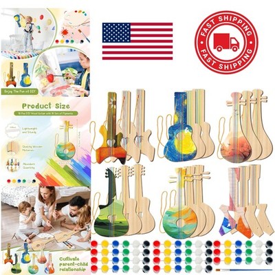 Wood Guitar Craft Set 36 Pcs with 6 Colors of Pigments for Music Theme Art