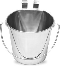Heavy Duty Stainless Steel Pet Water, Food Bucket Flat-Sided Pail with Dual Hook