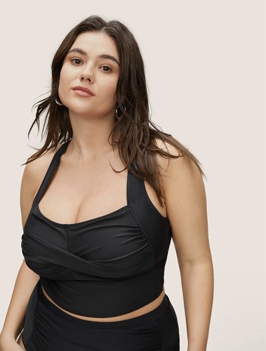 Top de natación Bloomchic negro cruzado cuello cuadrado talla 12 nuevo con etiquetas ajustable - Imagen 2 de 11