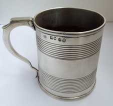 FINE CLEAN ENGLISH ANTIQUE GEORGIAN 1827 SOLID STERLING SILVER HALF PINT TANKARD