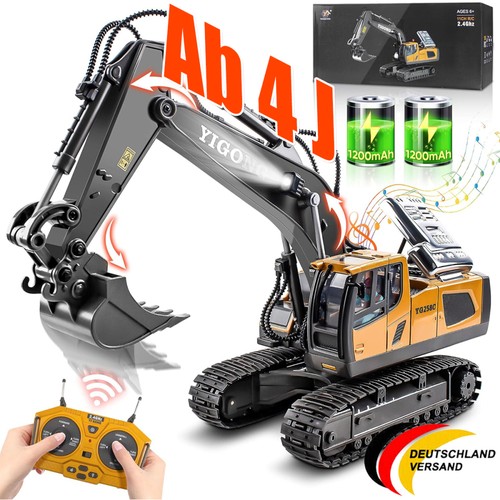 Ferngesteuerter Bagger Spielzeug RC Bagger mit Metall Schaufel Lichtern & Sound - Picture 1 of 22