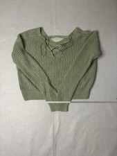 Women s Green Ribbed Knit Sweater Long Sleeve Cozy Pullover