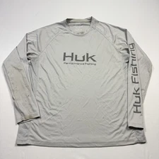 Huk Performance Fishing Shirt Mens Large Gray Long Sleeve UPF Mesh Stain Defect