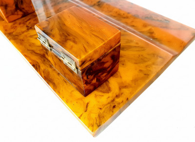 Antique Vintage Old Amber Bakelite Catalin Inkwell Art Deco Desk  RAR