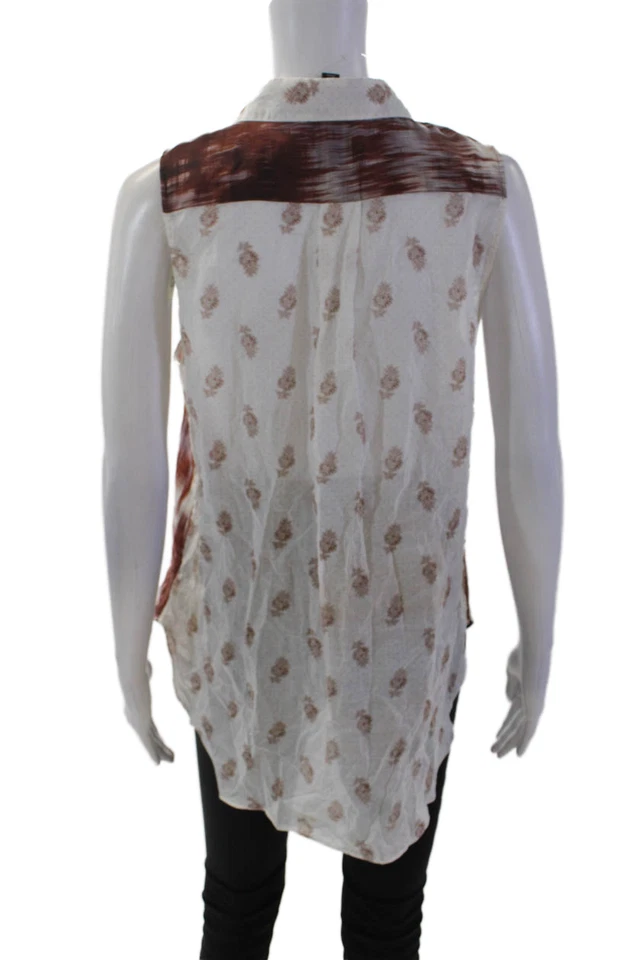 Camiseta sin mangas Elizabeth and James para mujer de seda con botones marrón púrpura talla mediana Foto 3 de 4