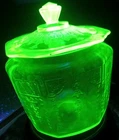 ANTIQUE ANCHOR HOCKING PRINCESS URANIUM VASELINE DECO DEPRESSION GLASS JAR LID
