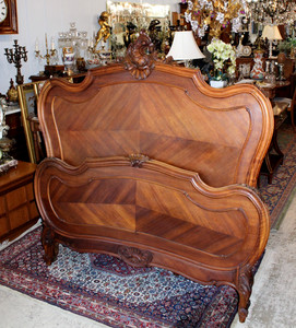 French Antique Carved Walnut Louis XV Full Size Bed