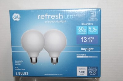 GE Refresh 60w Equiv 5.5w LED Bulbs G25 Globe Medium Base Daylight 2-Pack