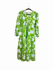 kate spade X Target Green Floral Linen Midi Dress Long Sleeve V-Neck Size S