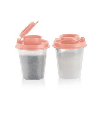 Tupperware Tupper Mini Salt & Pepper Shakers Midgets Set of 2 Cosy Rosy Peach