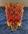 Vintage Fenton Amberina Hobnail 3-Footed Toothpick Holder 3" Red/Orange