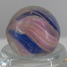 Vintage German Swirl Core 5/8" Blue White Yellow Pink Onionskin Glass Marble A4
