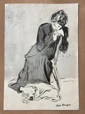 Kees van Dongen (Handmade) Mixed Media Paper Drawing Signed and Stamped