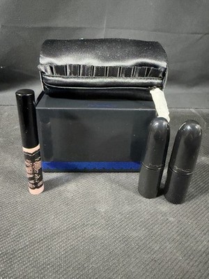 MAC Ruffle 3 Tan Lips Lipstick Lipglass Set Black Satin Bag Box Limited Edition
