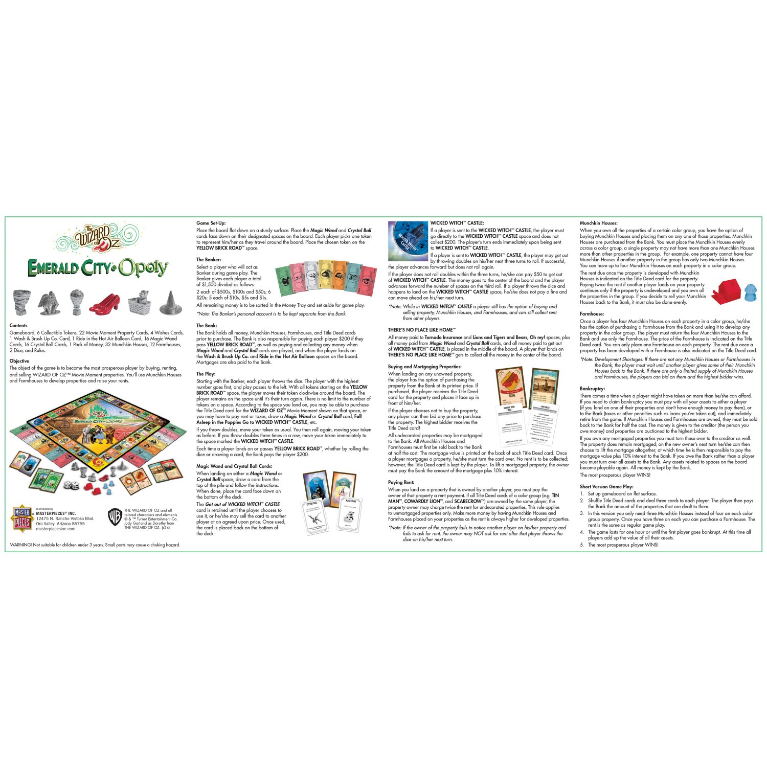 MasterPieces - Wizard of Oz - Emerald City Opoly Family Board Game