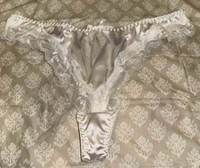 Vtg Styl Bridal White Shiny Satin  Lace Thong Panties XL NEW