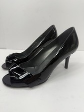 Stuart Weitzman Bowgirl Black Patent Peep Toe Heels Size 7