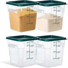 4 Pack Food Storage Containers, 4 Quart with Lids, Square Commercial 4Qt