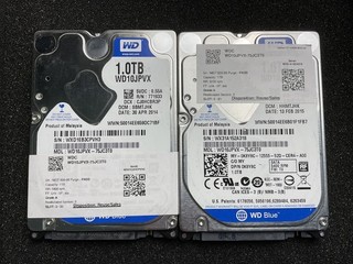 Lot of 2 WD Blue 1TB 2.5" SATA HDD 5400RPM WD10JPVX Laptop Hard Drives