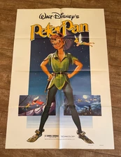 Disney Peter Pan Poster Original US one sheet OS 1982 release Folded Walt Disney