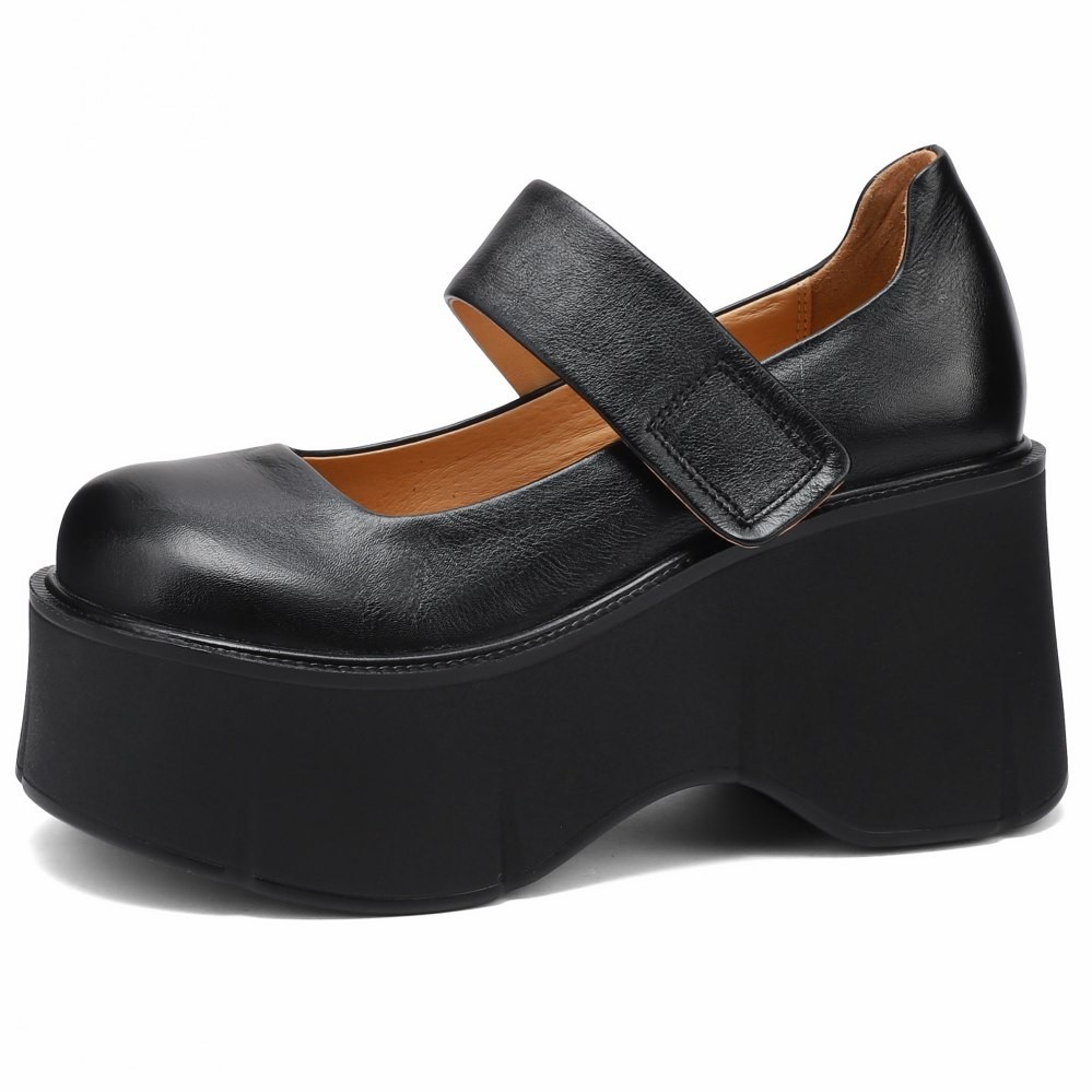 SAOLA Stivaletti donna suola spessa vera pelle Mary Janes plateau alto creepers