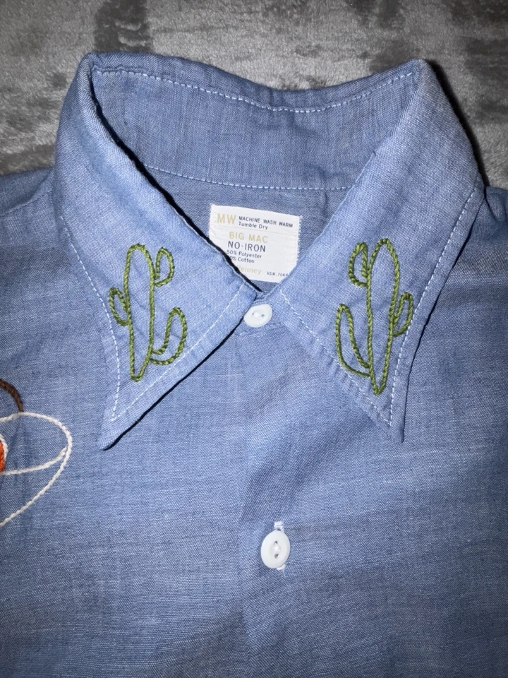 Vintage 70s BIG MAC Denim Shirt Embroidered Western Button Up Chambray Large - Image 4 of 4