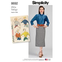 Simplicity 8692 Bluse & Schleife 1950Er Schnittmuster Damen Unbenutzt