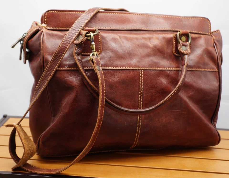 Floto коричневый итальянский кожаный сумка с короткими ручками с двойной ручкой ремень сделано в Италии - Изображение 3 из 4