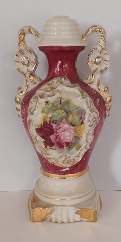 Vtg Ulrich Porcelain Red Gold Marbleized Pink Mid-century