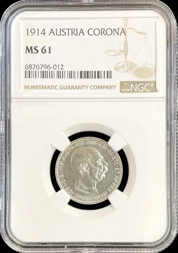 1914 SILVER AUSTRIA 1 CORONA FRANZ JOSEPH I COIN NGC MINT STATE 61