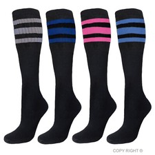 4 PAIR TUBE SOCKS COTTON WITH PINK BLUE AND GRAY STRIPES SOCKS 22 INCHES