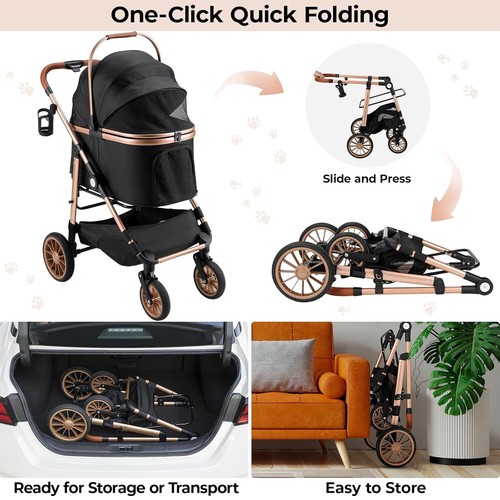 Tall Rubber Wheels 360° Dog Buggy Dog Stroller Shock Absorption Carry Bag, Foldable - Picture 6 of 10