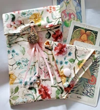 Tarot/Oracle Card Bag Handmade Dainty Floral with Charm PLUS Crystal Pouch