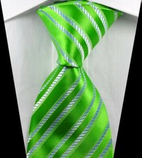 Hot Classic Stripes Green White JACQUARD WOVEN 100 Silk Men's Tie Necktie