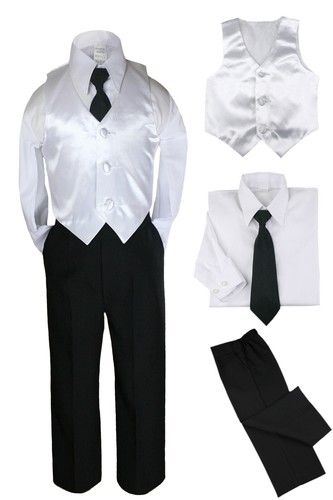 Hermosala Teens Boy 4pc set Formal Black Pants Long Tie Color Vest Outfit S-20 - Picture 3 of 15