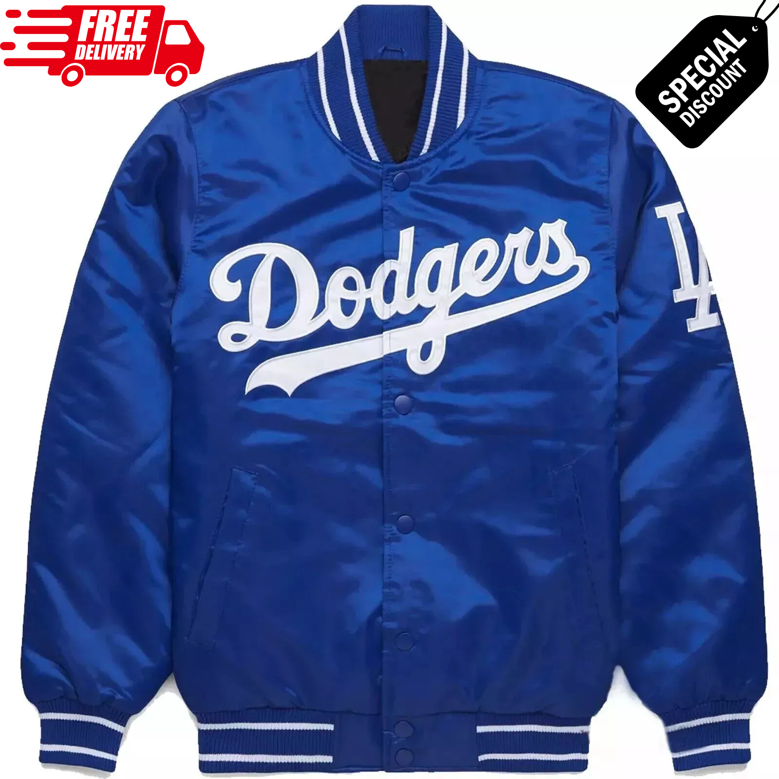 Las Angeles Dodgers MLB Blue Satin Baseball Jacket Bomber Athletic Streetwear