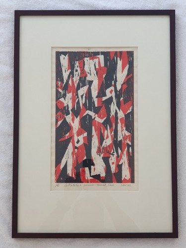 🔶️SIGNED HM VINTAGE RETRO FRAMED SERIOGRAPH LITHOGRAPH PRINT MCM MODERN ART - Picture 3 of 9