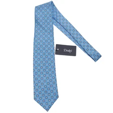 Drake's NWT Neck Tie in Light Blue with White/Orange Geometric Pattern 100% Silk