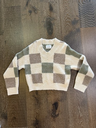 Zara Checkered Cozy Boucle Sweater Kids Girl’s Size 11-12 Back to school