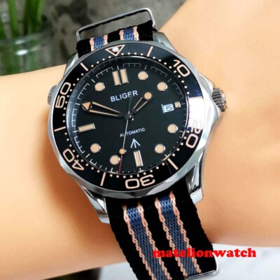 41mm Automatic Mens Watch Date NH35/PT5000/Miyota Black Dial Date Sapphire Glass