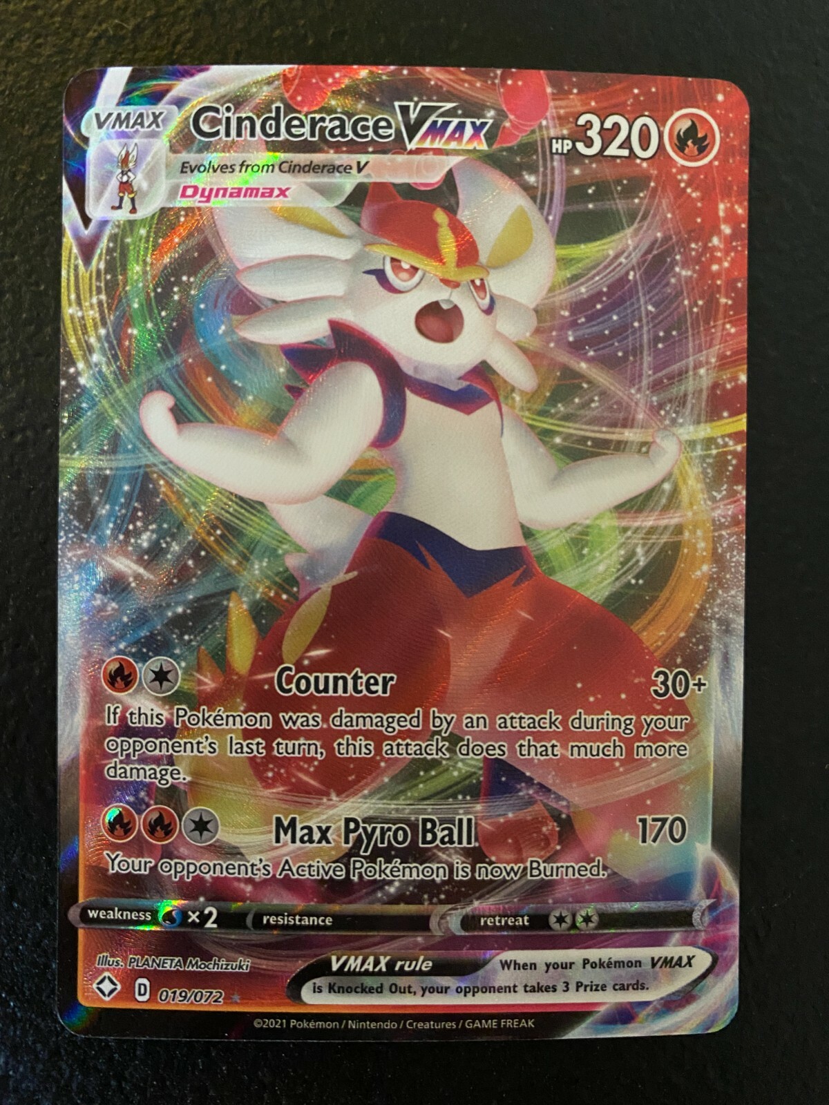 2021 Pokemon, Shining Fates, #19/72 Cinderace VMAX, Holo Ultra Rare