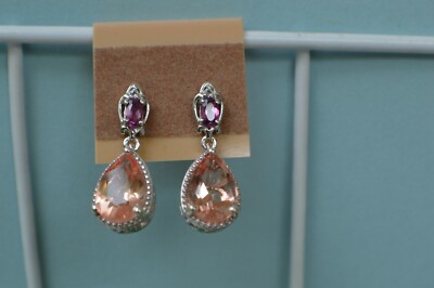 Ohrringe 6,96 kt Pfirsich Quarz/Granat/Topas platiniert ~ VVS