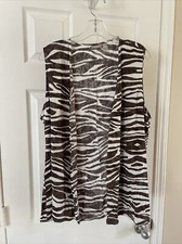 Chicos Women Brown White Animal Print Open Front Cardigan sleeveless  Sz 2