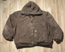 VTG Carhartt Chestnut Brown Canvas Duck Hooded Insulated Jacket Sz 3XL