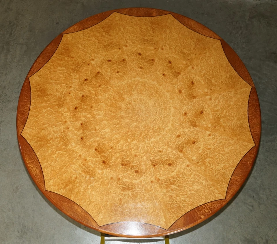 ORIGINAL ANDREW VARAH BURR WALNUT & AMBOYNA WOOD ROUND DINING TABLE & CHAIRS SET - Image 4 of 4