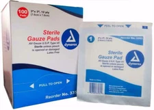 Dynarex Sterile Gauze Pads 3" X 3" 12-Ply Single Wound Care #3353 100 Bandages