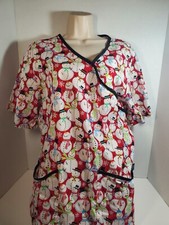 Tafford Uniforms Snowman Women's Scrub Top Size Large L Red Pockets