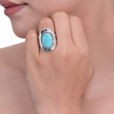 Arizona Turquoise Ring   925 Sterling Silver Boho Statement Ring for Women   Han