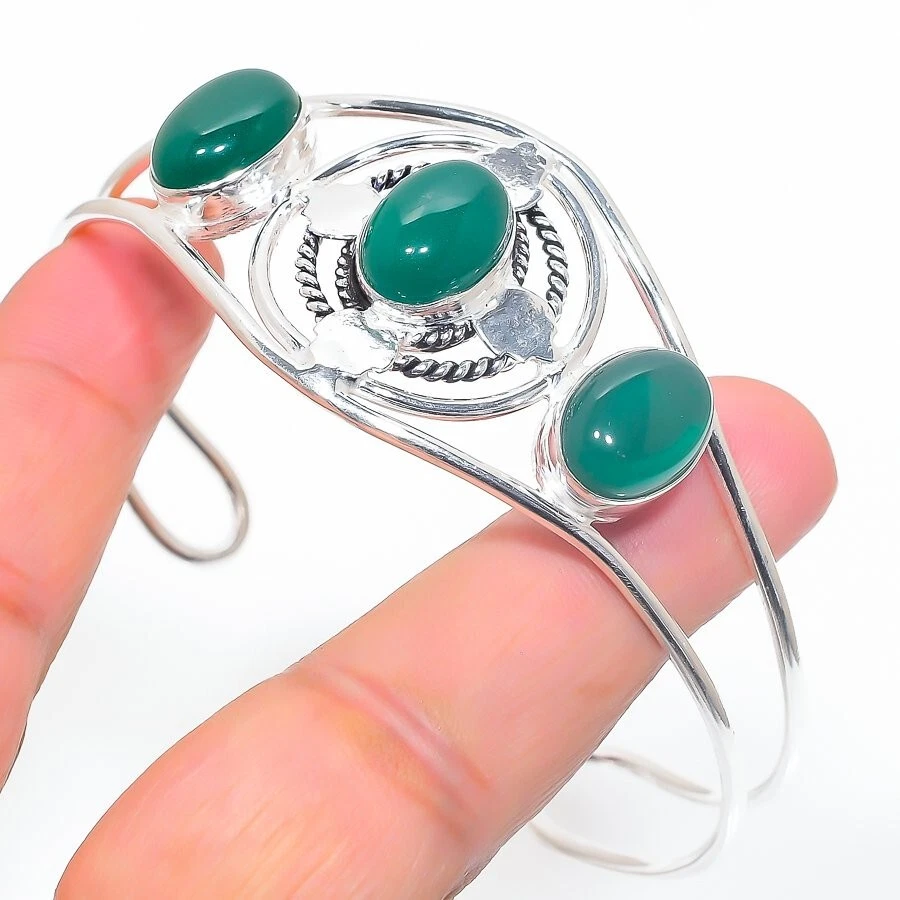 VALENTINO Bracciale Gioielli Argento Sterling 925 Gemma Onice Verde Regolabile