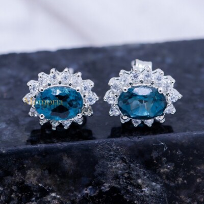 Natural Blue Topaz Gemstone 925 Sterling Silver Unique Designer Mens Cufflinks